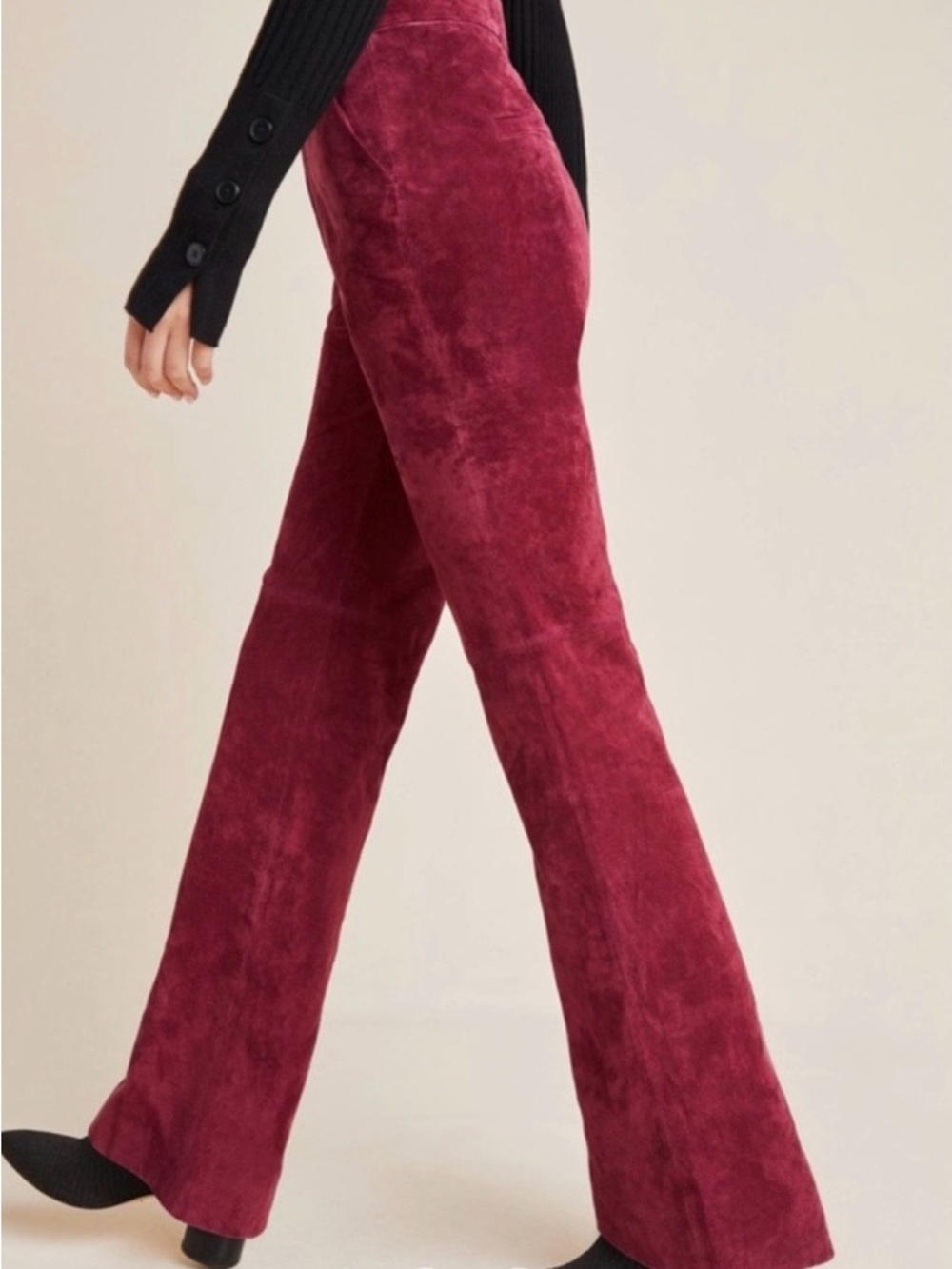 Anthropologie Burgundy Suede Flare Pants - NWT - Picture 12 of 13